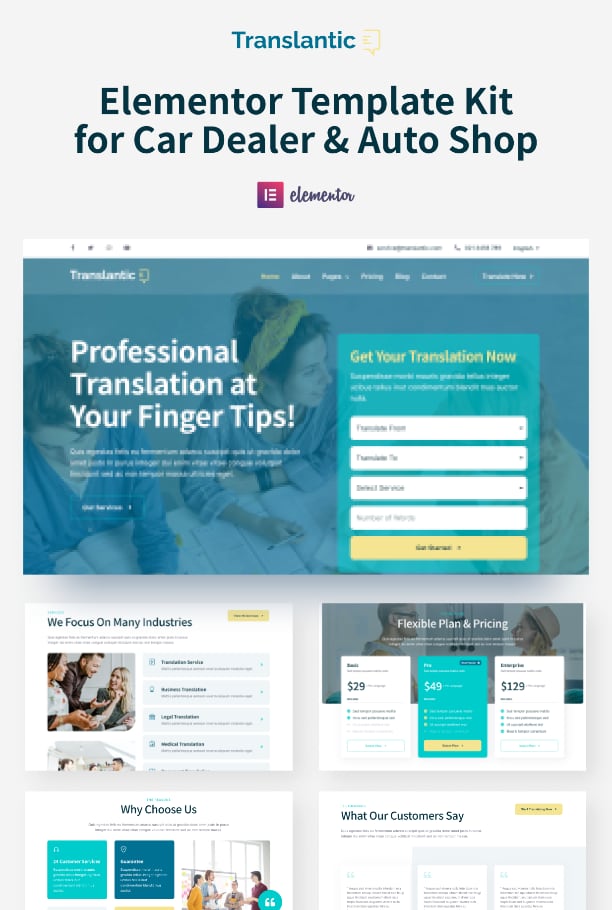 Translation service Elementor template